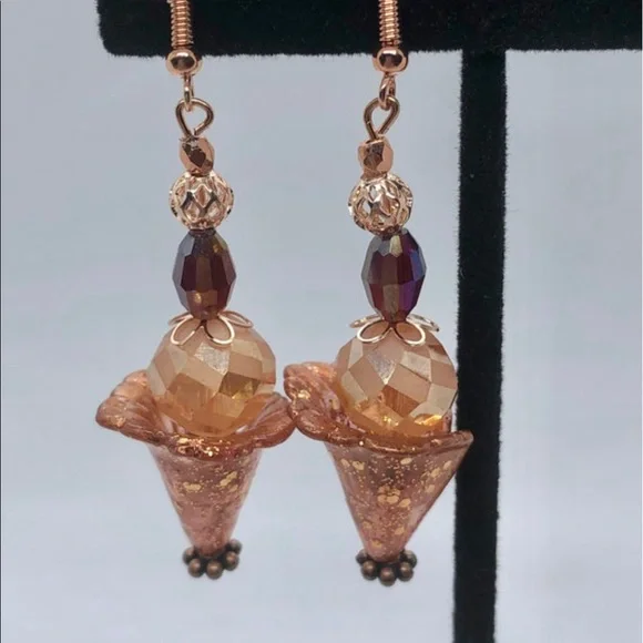 🎁⭐️Hand painted boho watercolor earrings-peach and copper drop - Picture 6 of 9